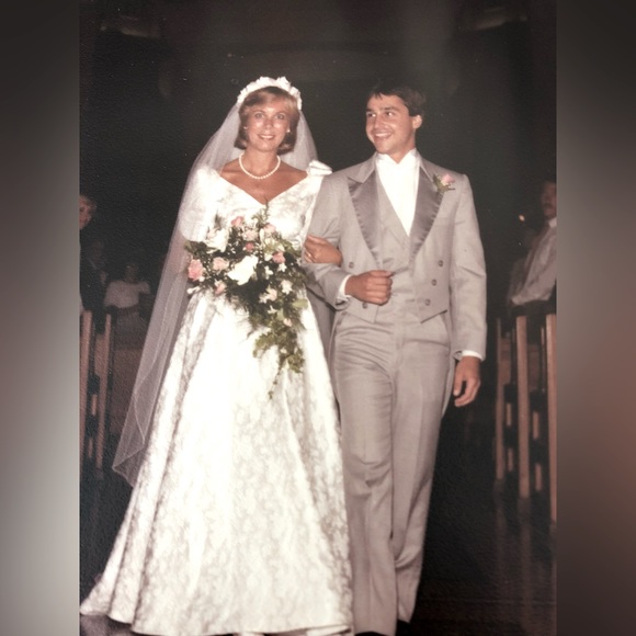 Source Unknown Dresses & Skirts - Vintage Satin Brocade Bridal Gown